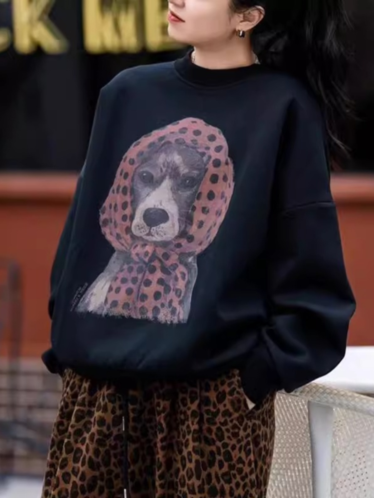 Women's Black round Neck Sweatshirt Spring & Fall 2025 New Arrival Top-Selling Product Fashion Western Style plus Size Loose Versatile Casual Top