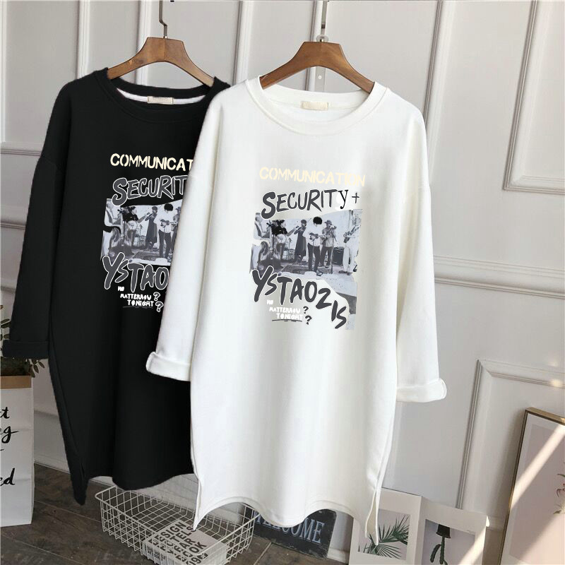 Autumn and Winter Cotton Brushed Loose Thick Long-Sleeved T-shirt