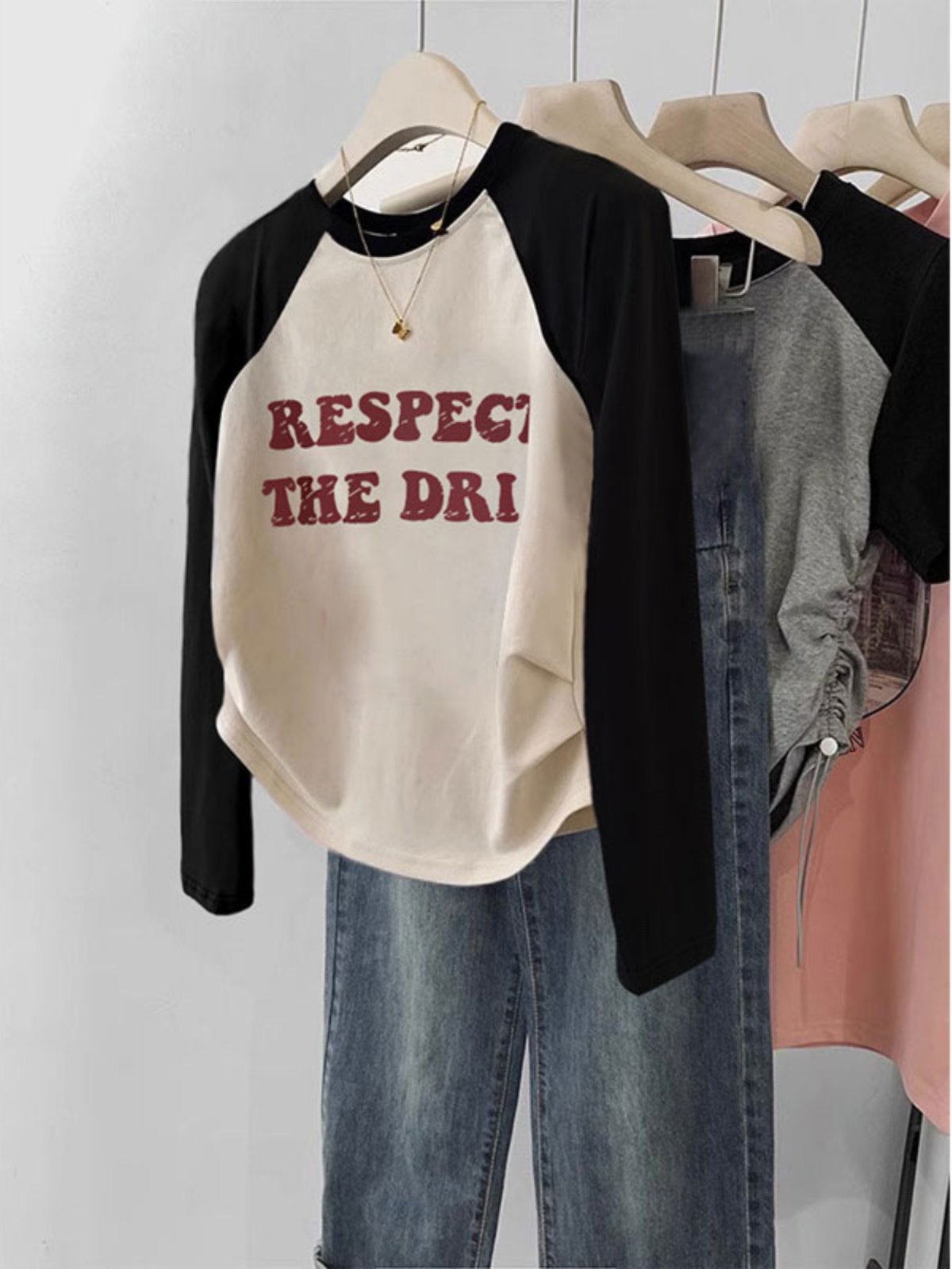 Plus Size 2025 Fall and Winter New Inner Wear American Retro Silm Slimming and Short Raglan T-Shirt Women's Long Sleeve Top Clothes