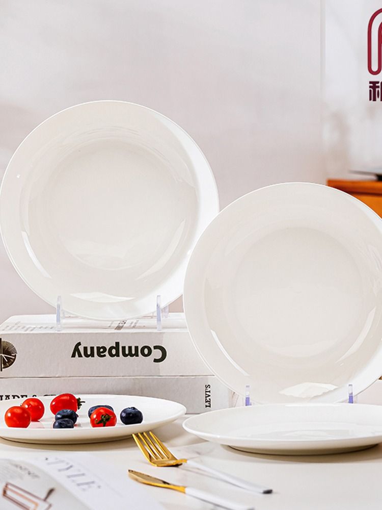 Jingdezhen Pure White Bone China Plate Dishes Disc For Home Ceramic Deep Dish Soup Plate White Porcelain Cooking Plate Dinner Plate