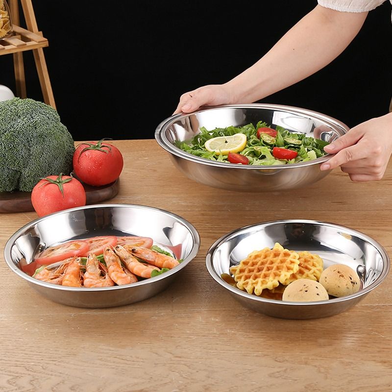 304 Stainless Steel round Plate Fruit Plate Dish Barbecue Plate Suit Fish Dish Deep For Home Deepening 201 Cake Plate