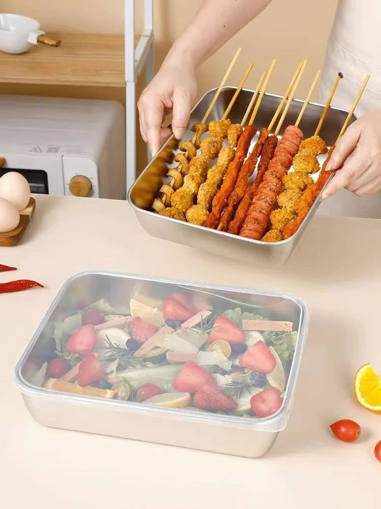 Refrigerator Storage Box Dumpling Heating Stainless Steel with Lid