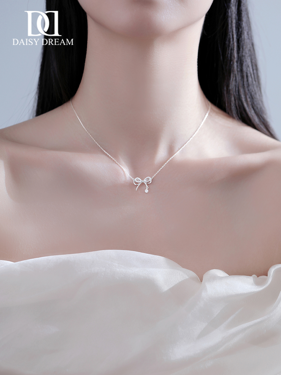 Niche Style Sterling Silver Women's Clavicle Chain Holiday Gift Bows