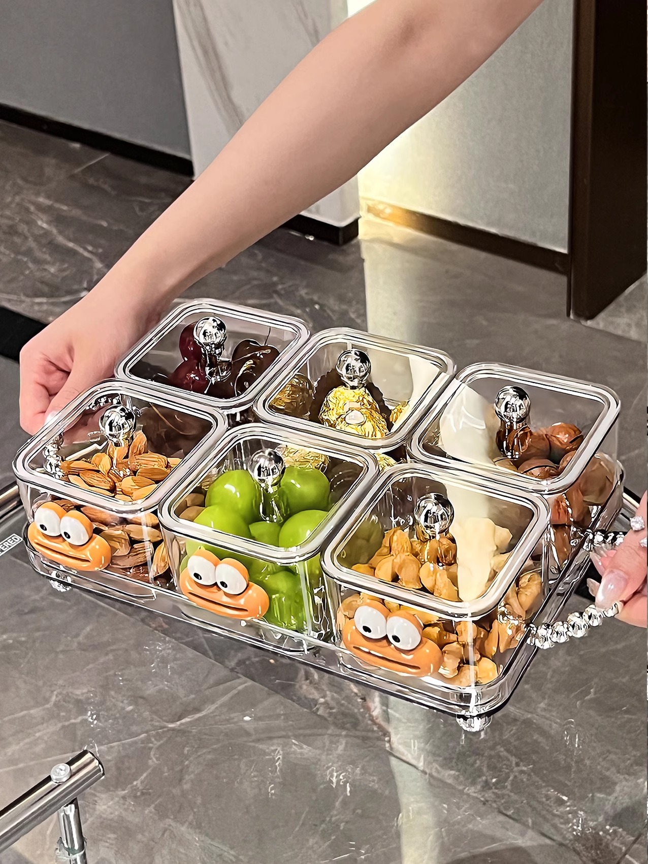 Accessible Luxury Fruit Plate For Home Living Room Coffee Table Fruit Plate Compartment Tray Candy Plate Dried Fruit Tray Placed Snack Dish Nut Box