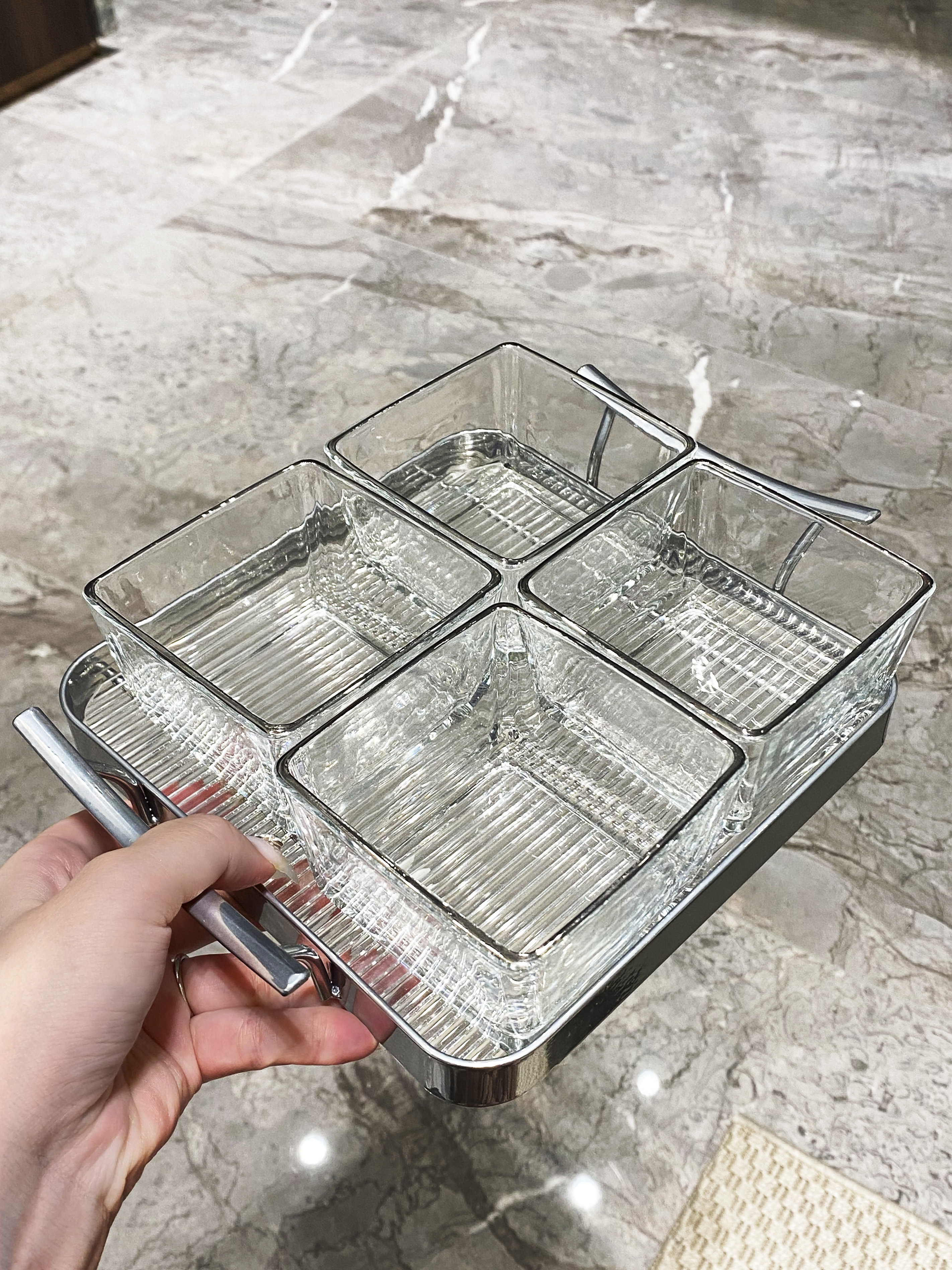 Accessible Luxury Fruit Plate For Home Living Room Coffee Table Snack Display Glass Compartment Fruit Plate Nut Plate Dried Fruit Tray Candy Plate
