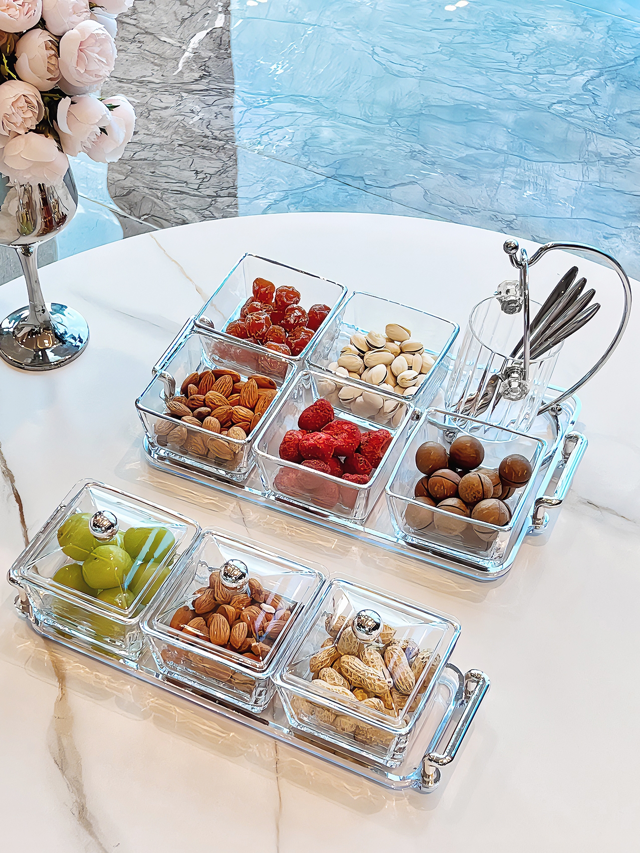Accessible Luxury Fruit Plate For Home Living Room Coffee Table Snack Display Plate Storage Glass Compartment Fruit Plate Nuts Dried Fruit Tray Candy Plate