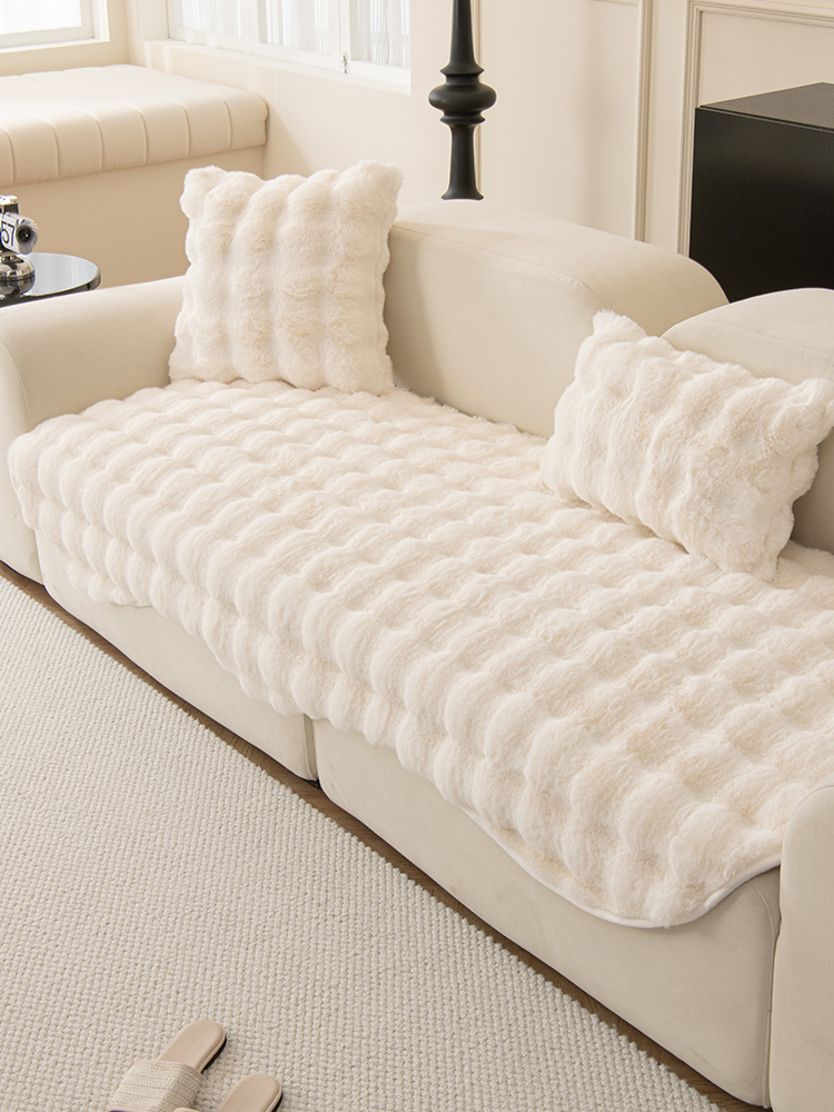 Winter New Arrival Bunny Cashmere Sofa Cushion Stuffed Thickened Special-Shaped Warm Fleece Straight Row Leather Sofa Cushion Sofa Cover Towel