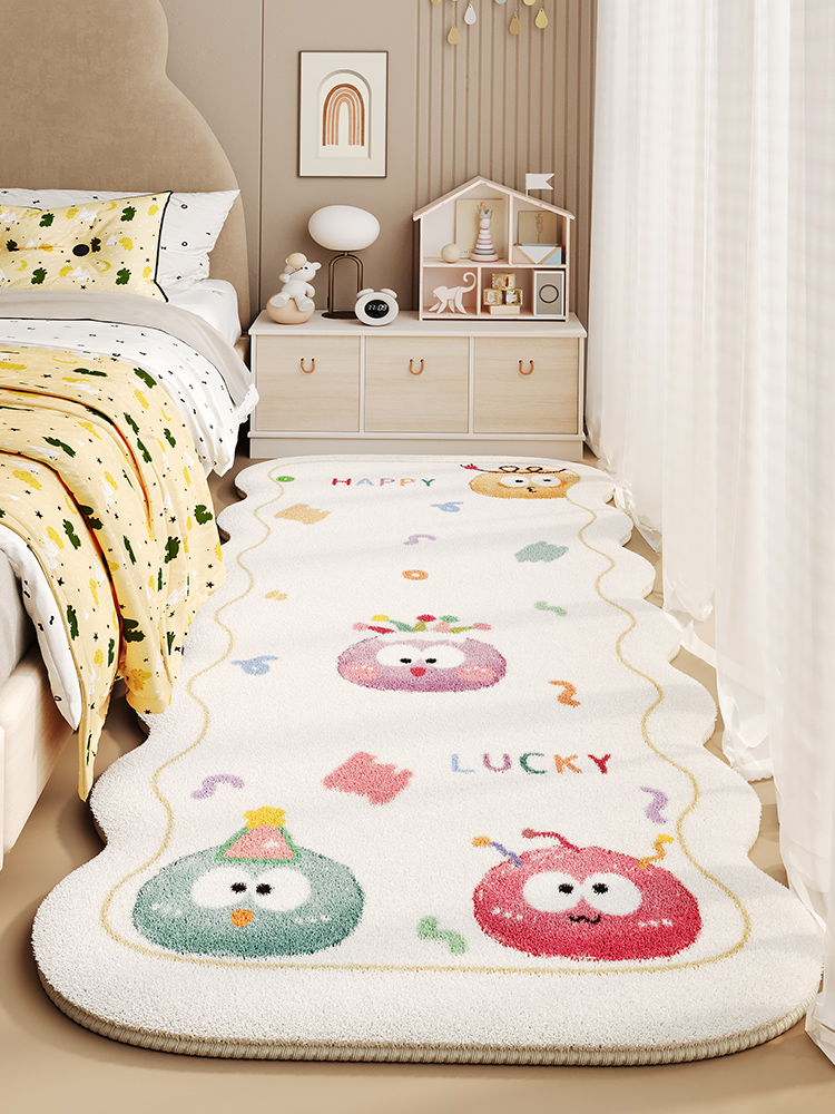 Kids Room Carpet Cartoon Bedroom Bedside Blanket Imitation Cashmere Machine Washable Soft and Thickened Shaped Bench Foot Mat