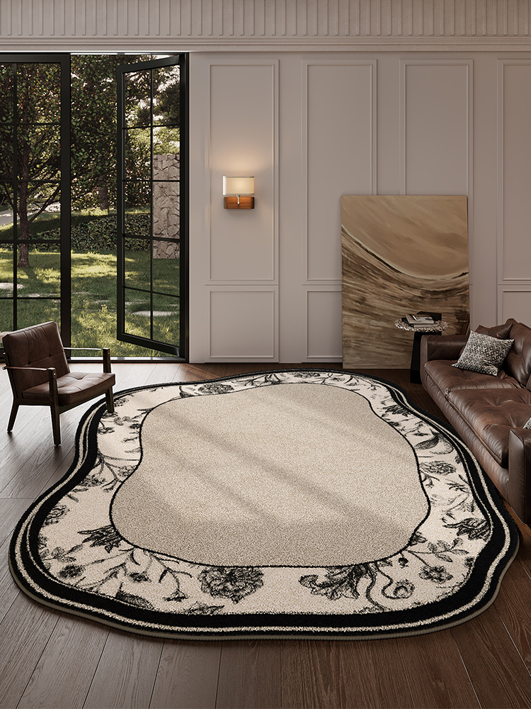 Retro Carpet Living Room 2025 New Arrival Bedroom Bedside Asymmetrical Special-Shaped Sofa and Tea Table Classy Cashmere-like Floor Mat