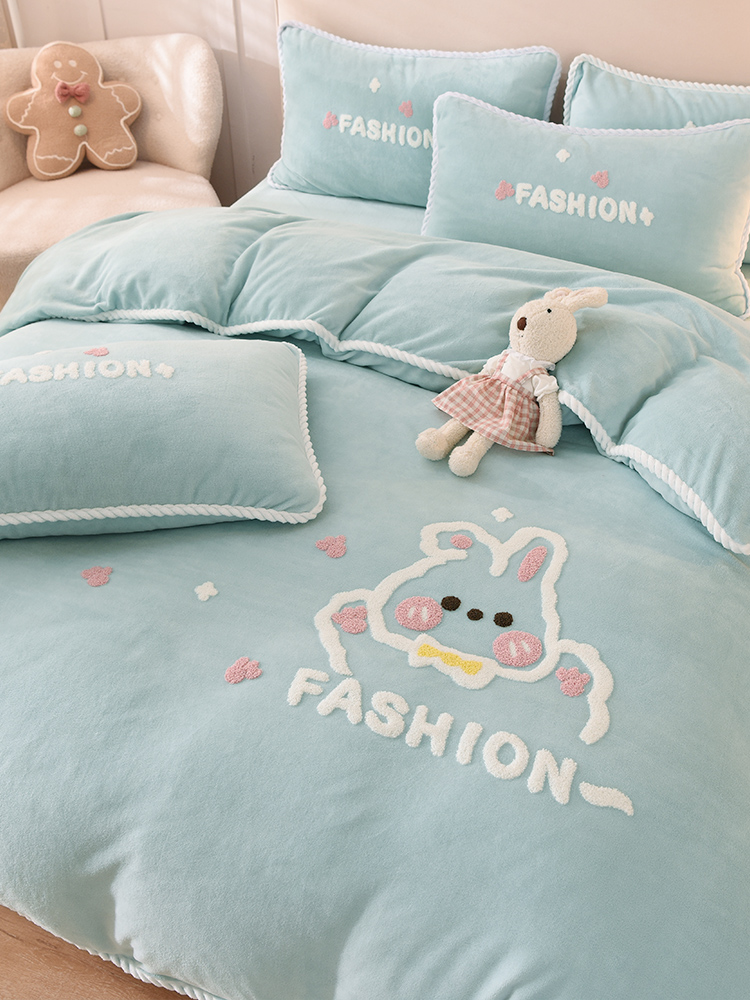 Baby Winter Thickened Milk Coral Fleece Four-Piece Set