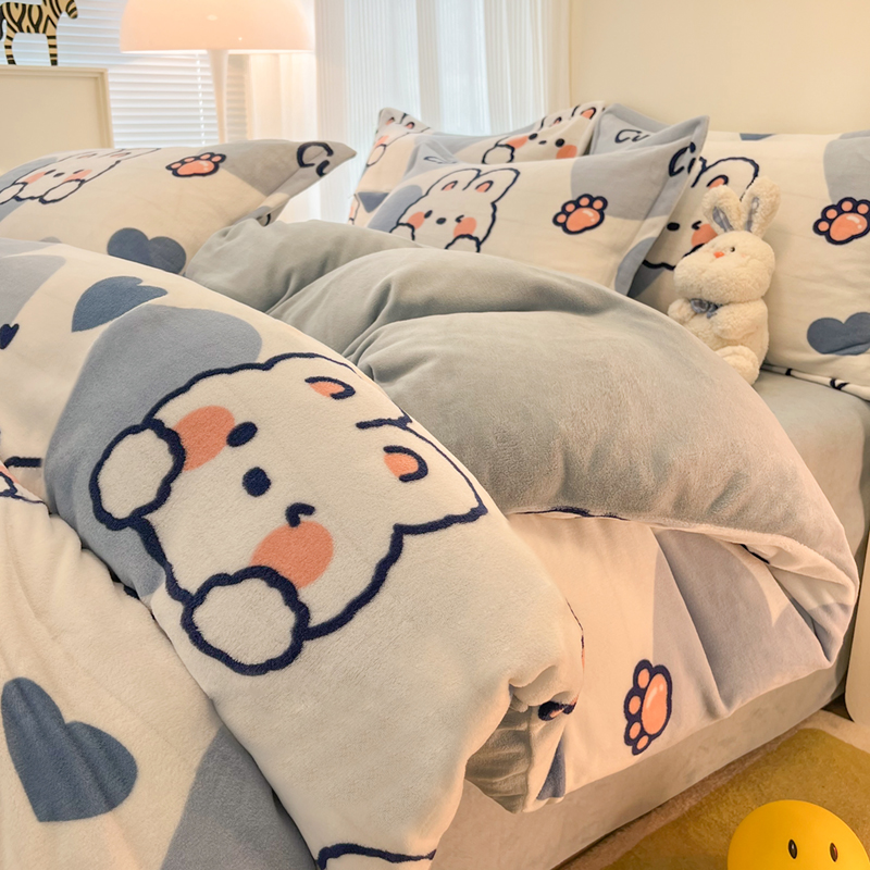 Winter Milk Fiber Bedding Three Or Four Piece Suit Thickened Flannel Duvet Cover Bed Sheets Cotton 2023 New Fresh