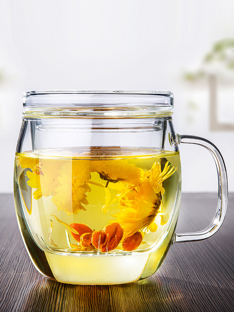 Heat-Resistance Glass Office Tea Cup Drinking Cup Scented Tea Cup Cover with Handle Filter Tea Separation Tea Cup