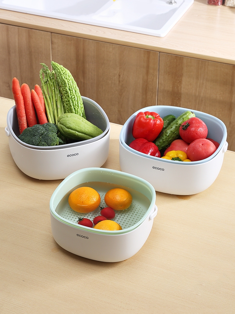 Washing Basin Draining Basket Multi-Functional Kitchen Double-Layer Water Filter Basket Vegetable Basket Internet Celebrity Living Room Home Tea Table Fruit Plate