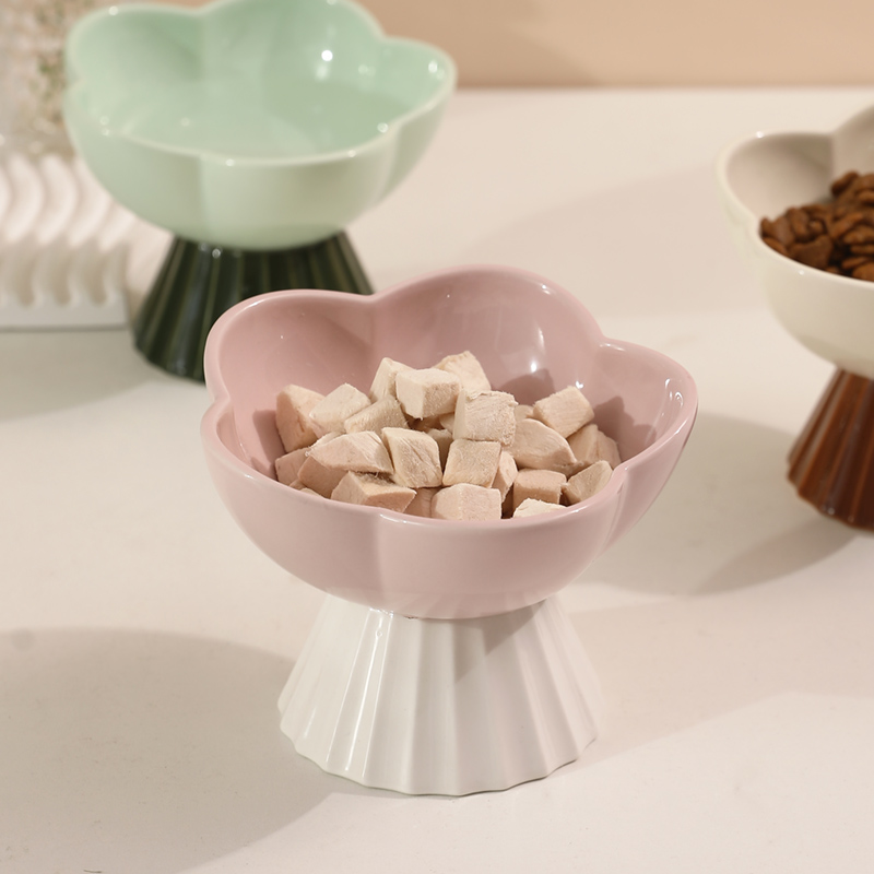 Cat Bowl Ceramic Food Basin Pet Protection Cervical Spine Cat Food Rice Bowl Drinking Water Dog Bowl Dog Basin High Foot Oblique Mouth Cat Water Bowl