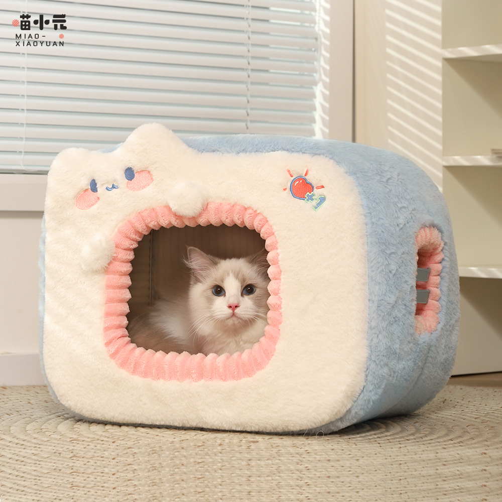 Кошачье гнездо Meow Xiaoyuan, осенний и зимний тепловой домик для кошек, зимняя лежанка для кошек, коврик для кошек на весь год, нейтральное закрытое кошачье гнездо
