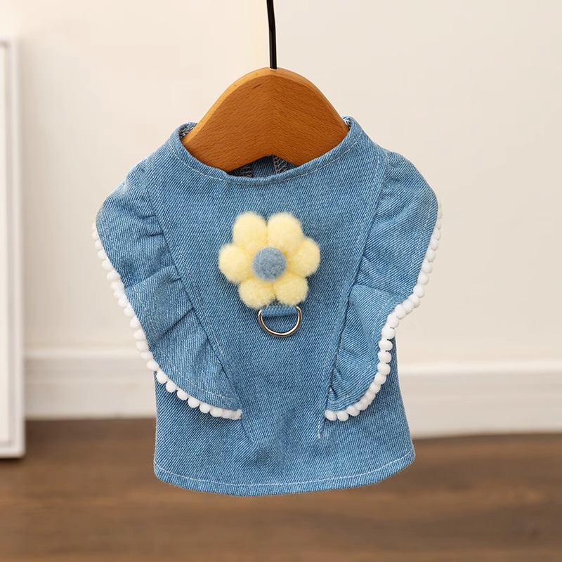 Hippie Dog Pet Small Dog Three-Dimensional Flower Traction Clothes Anti-Lint Autumn Bichon Teddy/Pomeranian