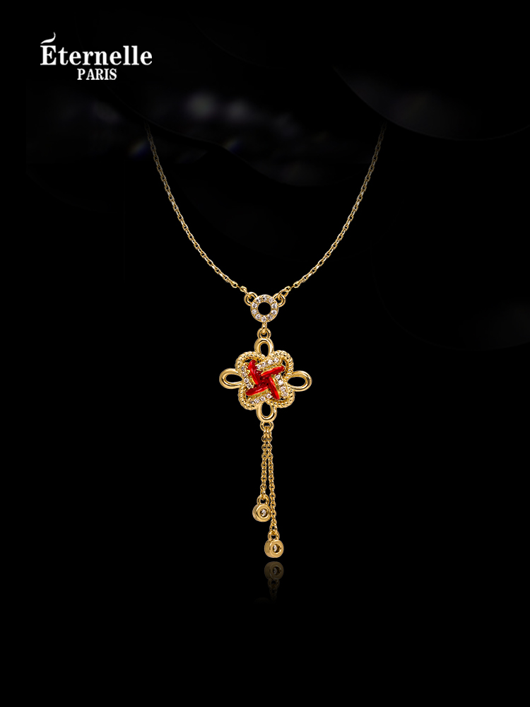 [Chinese Fad Design] Eternelle French Eternal Knot Necklace Female Fancy New Year Red Tassel Clavicle Chain