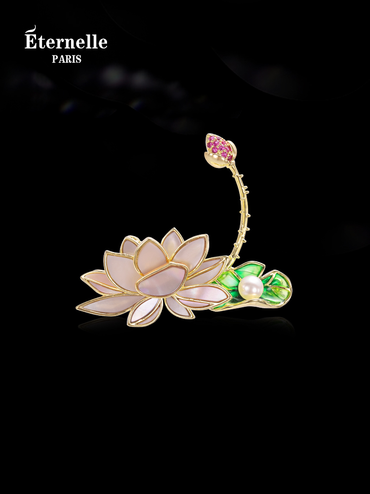 Eternelle French Eternal Lotus Pond Moonlight Series Brooch Women High-End Jewelry Pin Corsage Elder Gift