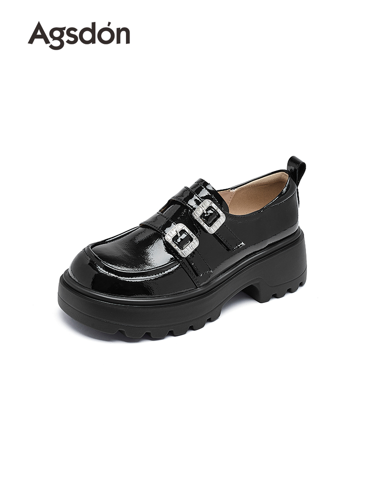 Augusto Black Loafers Women's 2025 Spring, Autumn and Winter New Thick Sole JK Uniform British Style Leather Shoes