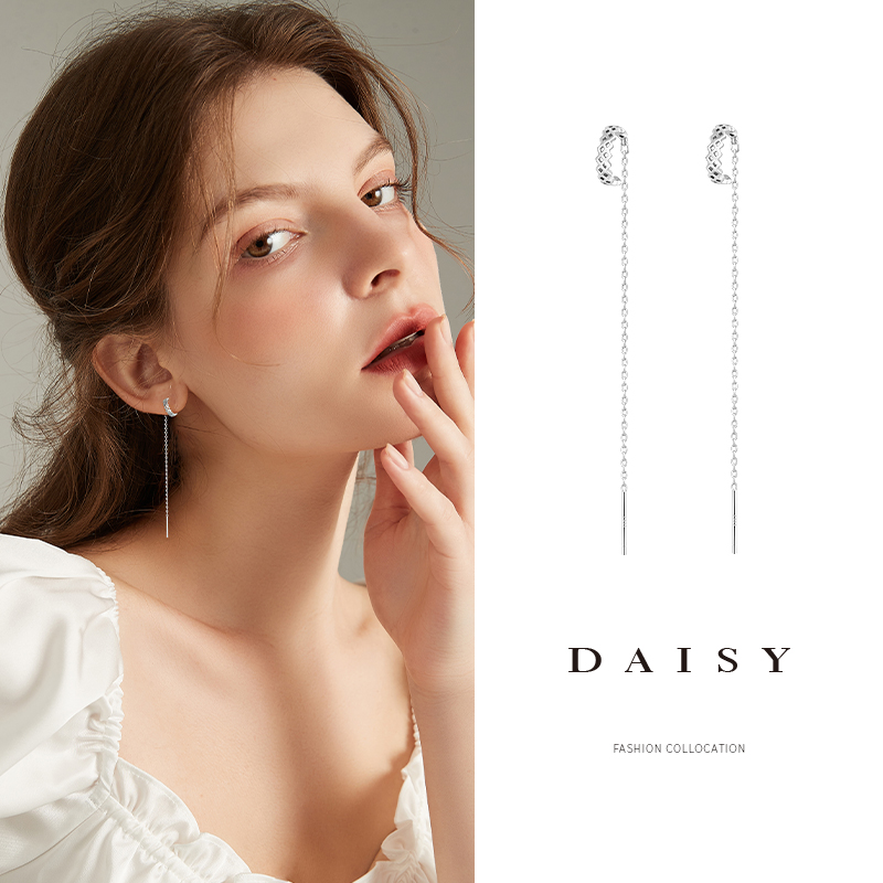 999 Sterling Silver Tassel Minimalist Ins Style Niche Hanging Earrings