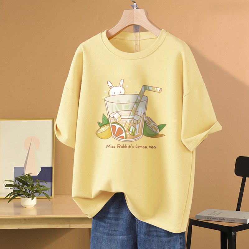 Large Size Plus Size Ladies Slim Looking Top Idle Style Short-Sleeved T-shirt