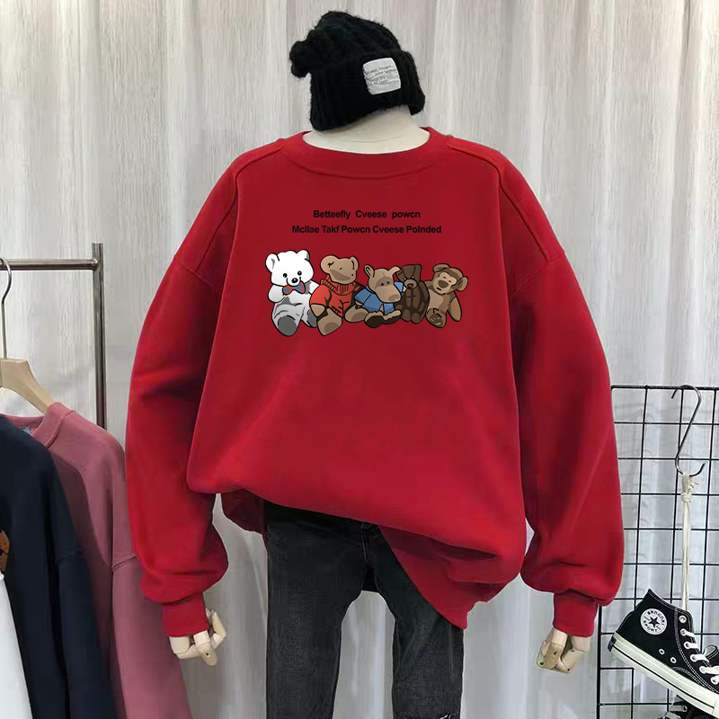 Loose plus Size Velvet Bear round Neck Long Sleeve Sweater