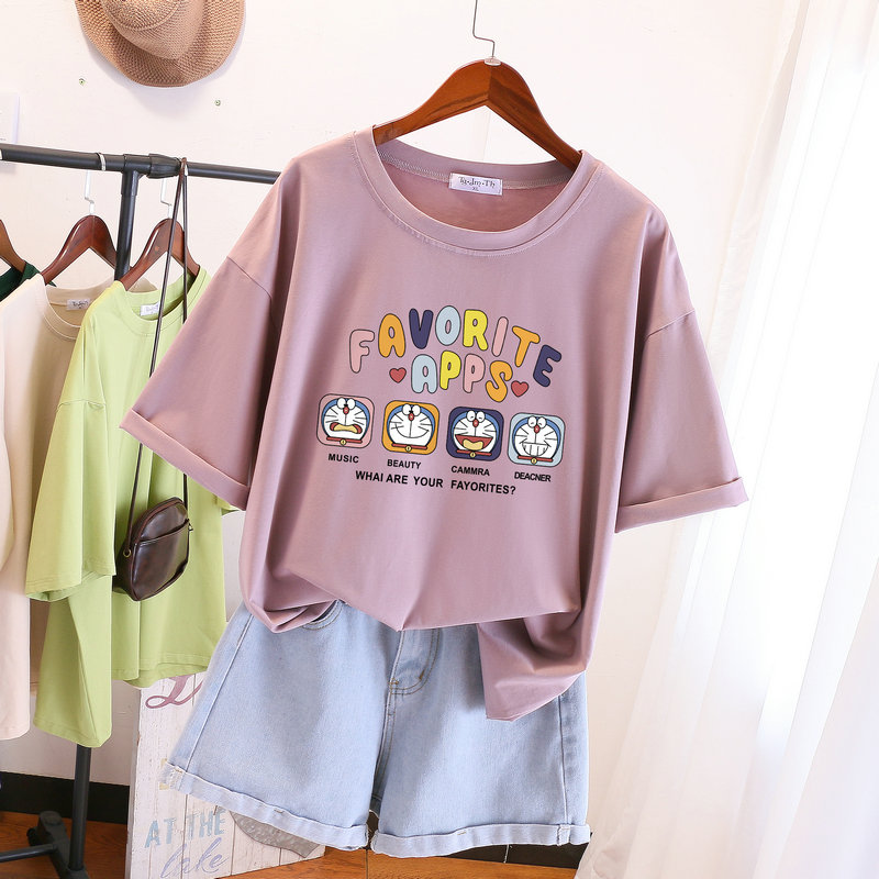 T-shirt Women's Summer Plus Size Ladies Slim Looking All-Matching round Neck Short Sleeve