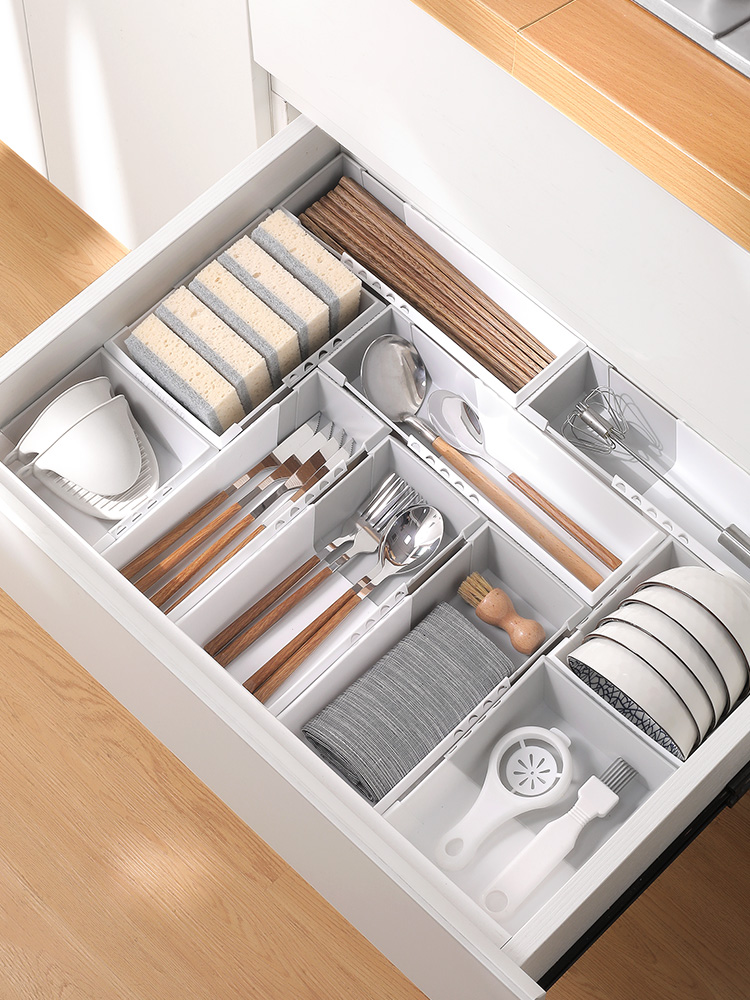 Kitchen Drawer Storage Box Built-in For Home Retractable Chopsticks Knife and Fork Tableware Plastic Partition Finishing Box