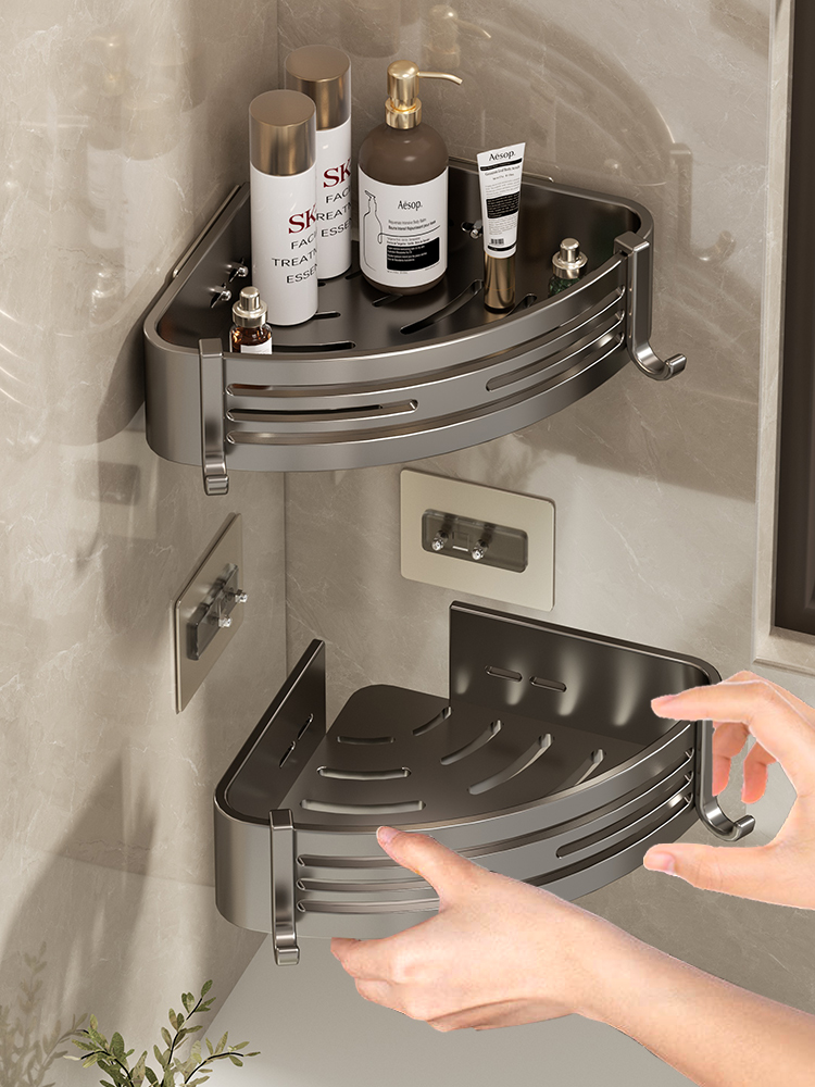 Kitchen Multi-Functional Storage Rack For Home Alumimum Wall-Mounted Punched Tape Rod-Free Hook Seasoning Oiler Storage Rack