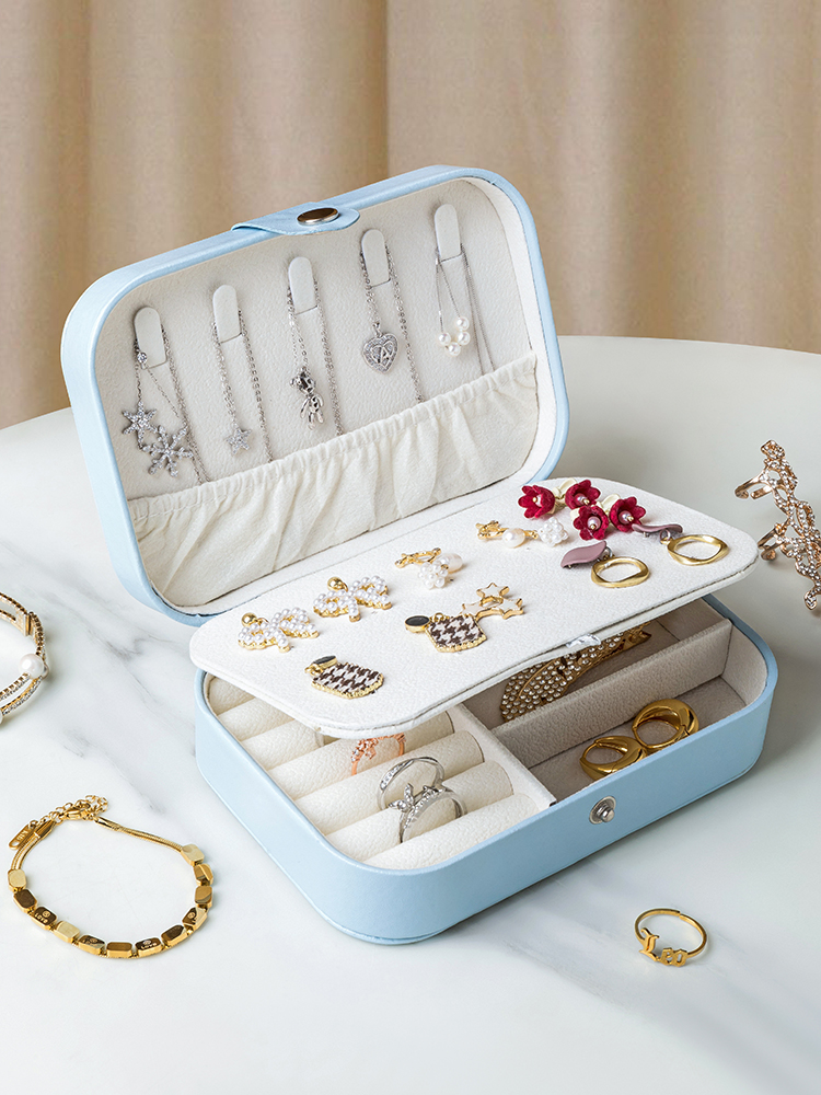 Jewelry Box Storage Box Earrings Earrings Hand Jewelry Ring Necklace Portable Double Layer Exquisite 2023 New Arrival Anti-Oxidation