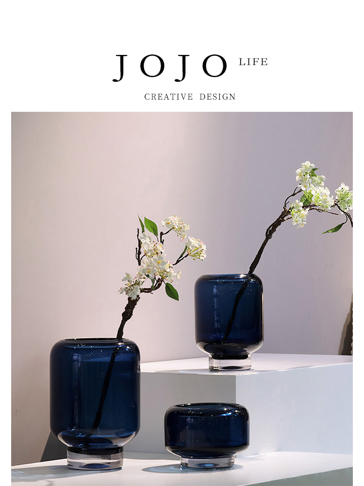 Jojo's L. PD · Blue · Vase Home Nordic Minimalist Thick Bottom Glass Flower Decoration | Blue