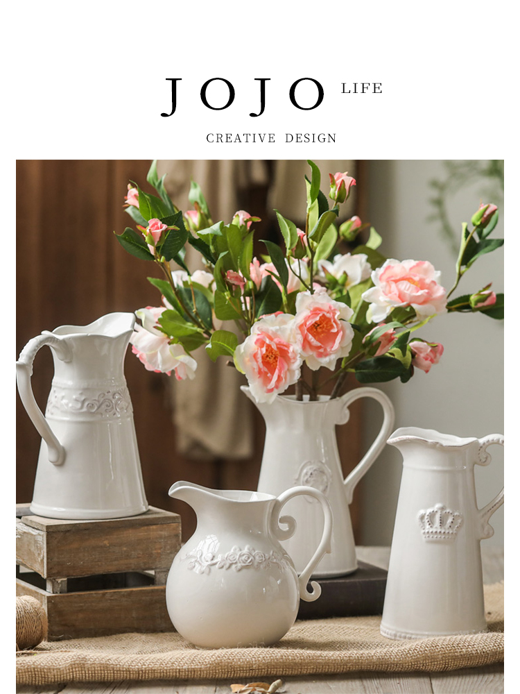Jojo's L. PD · Twigs · Vase For Home Embossed Ceramic Milk Pot Niche Style White Ornaments | Flower Branch