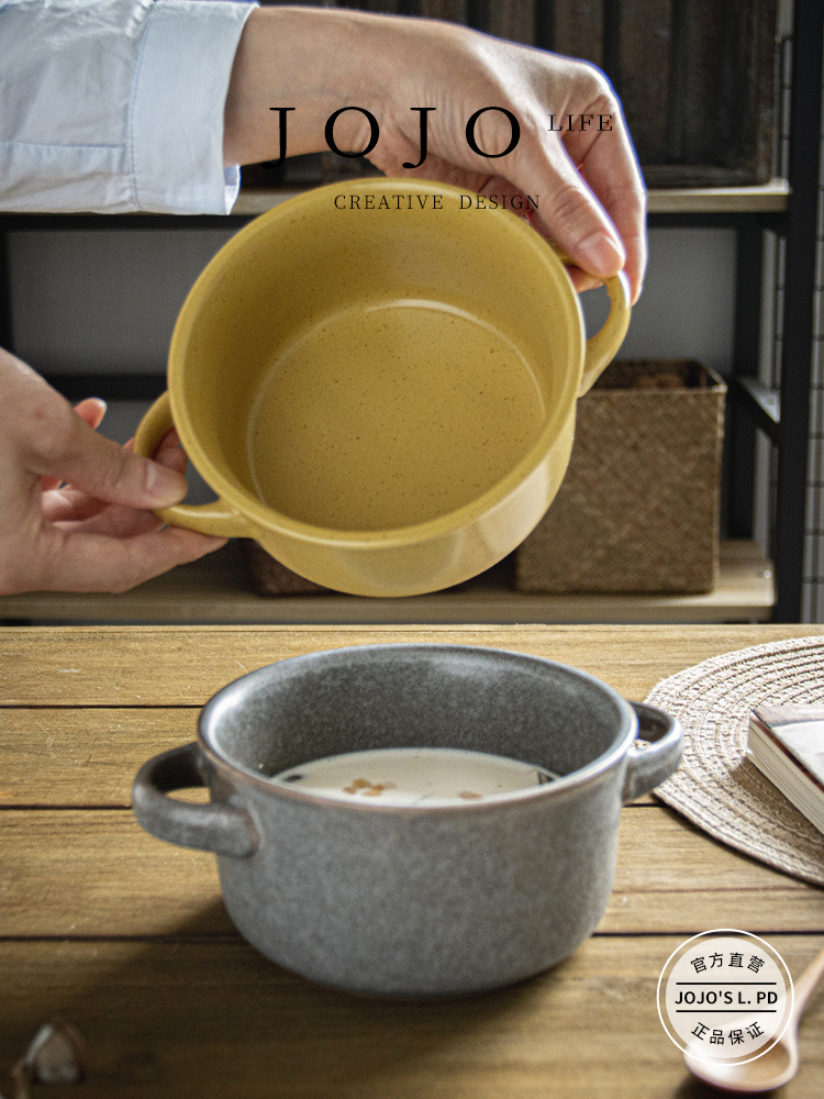 Jojo's L. Pd. TAI. Ceramic Bowl Noodle Bowl Tableware Yogurt Bowl Double-Ear Bowl round Soup Bowl | Yaotai