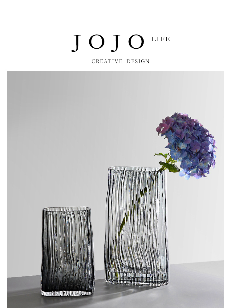 Jojo's L. Pd. City. Vase European Cold Gray Transparent Vertical Pattern Hydroponic Glass Vase Home Vintage Old City