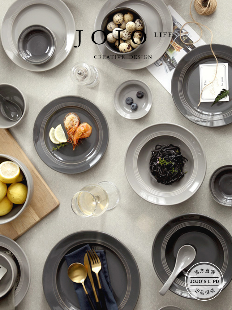 Jojo's L. PD · Line · Tableware For Home Scandinavian Creative Single Ceramic Bowl Dish & Plate | Gold Thread