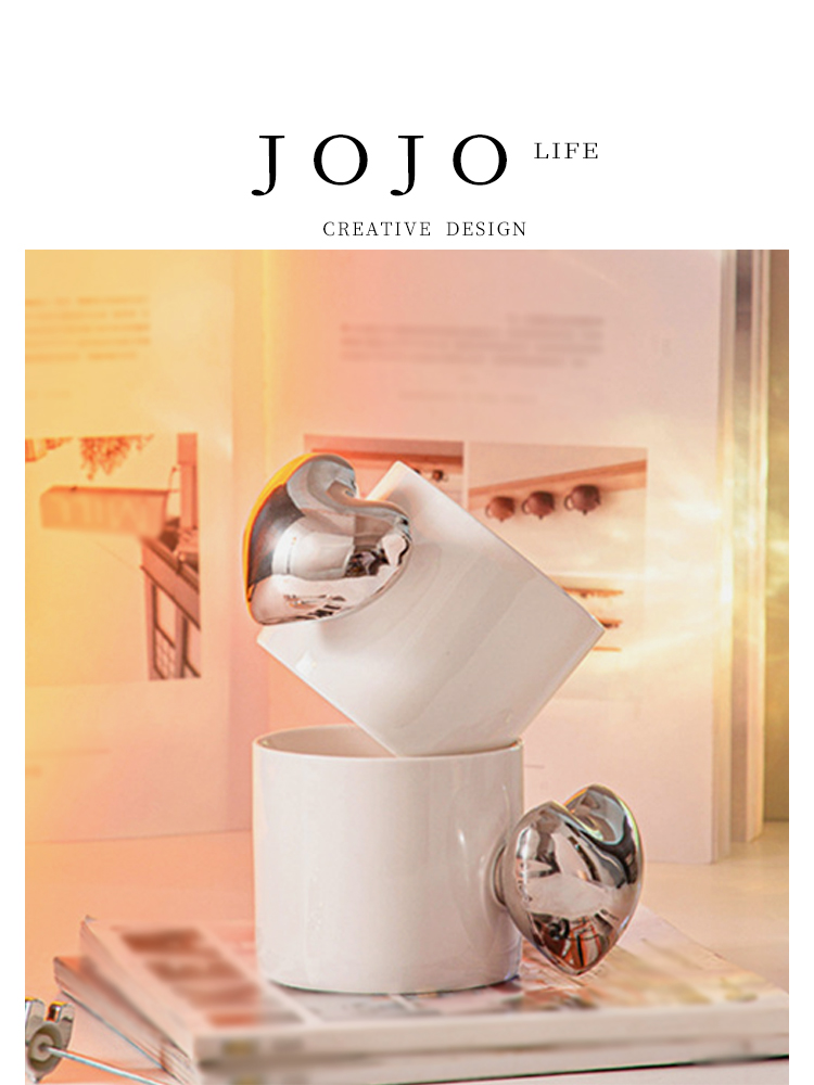 Jojo's L. Pd. Daner. Ceramic Cup Three-Dimensional Electroplating Scandinavian Heart Face Value Mug