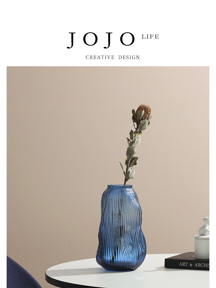 Jojo's L. Pd. Ripples. Vase Scandinavian Smoke Blue Asymmetrical Transparent Hydroponic Flower Pot | Ripples