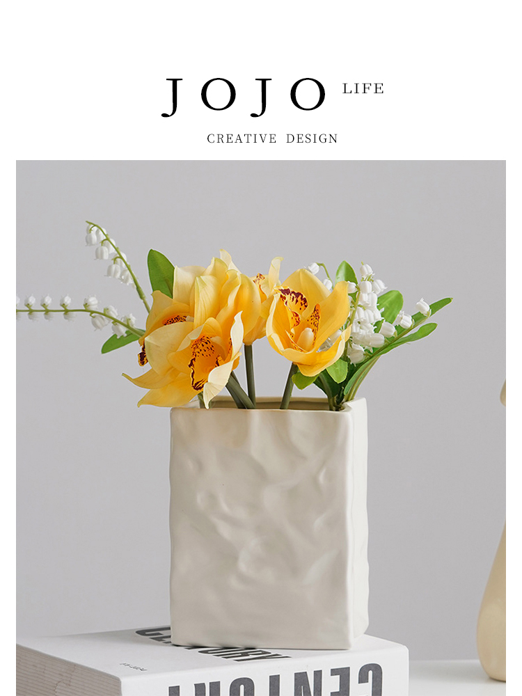 Jojo's L. Pd. Paper. Vase Household Simple Cream Style Pleat Ceramic Flower Arrangement Decoration Imitation Paper