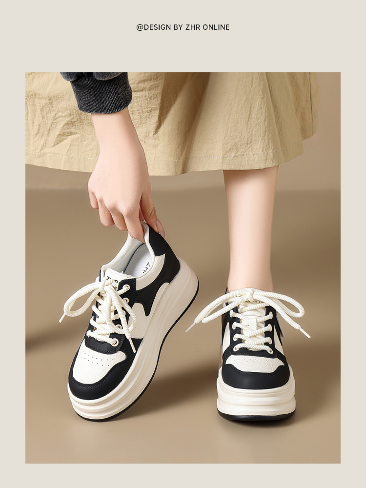 ZHR White Sneakers Women's 2025 Spring New Arrival Platform Shoes Platform Casual Shoes Best-Selling White Shoes Hidden Heel Best Selling