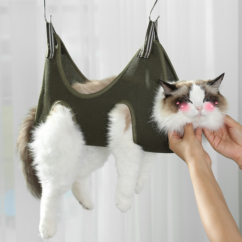 猫咪美容包 猫咪神器 海绵 宠物剪刀 指甲夹 宠物吊床 防抓咬 保定袋 悬挂