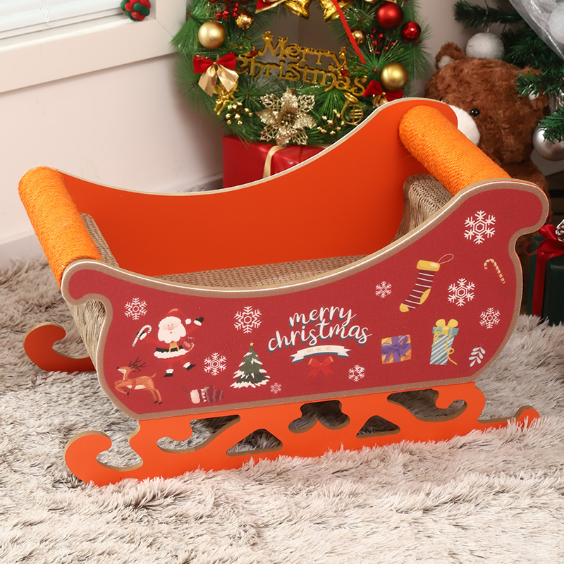 Hoopet Christmas Atmosphere Sled Board Cat Scratch Board Corrugated Paper Abrasion Resistant No Dandruff Scratching Board Pet Toy