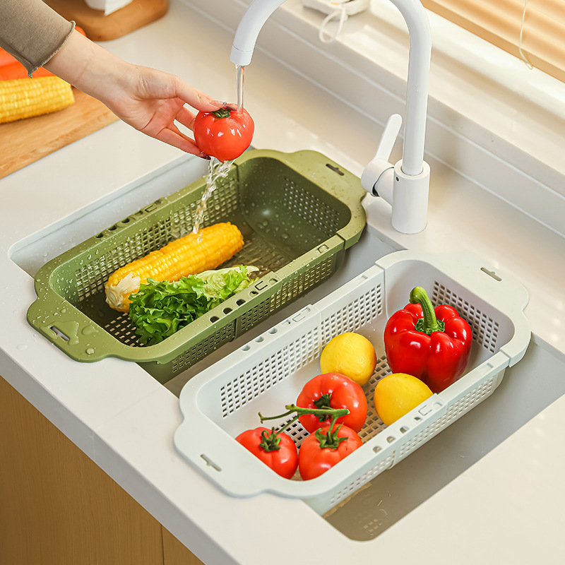 Duopaike Adjustable Drain Basket Kitchen Basket Washing Basin Draining For Home Living Room Fruit Plate Sink Drain Basket