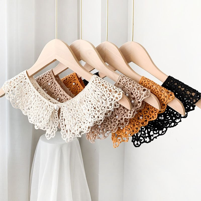 [Shell Pearls Lace Fake Collar] K-style Lace Women's Cut Out Kapok Silk Shawl Summer Sun Protection Fake Collar Easiest for Match