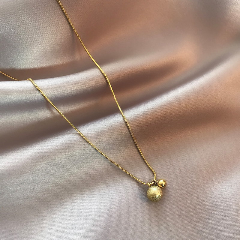 Frosted round Beads Necklace Female Titanium Steel No Fading Clavicle Chain Snake Bones Chain Short and Simple All-Match Necklace Gold Ornament