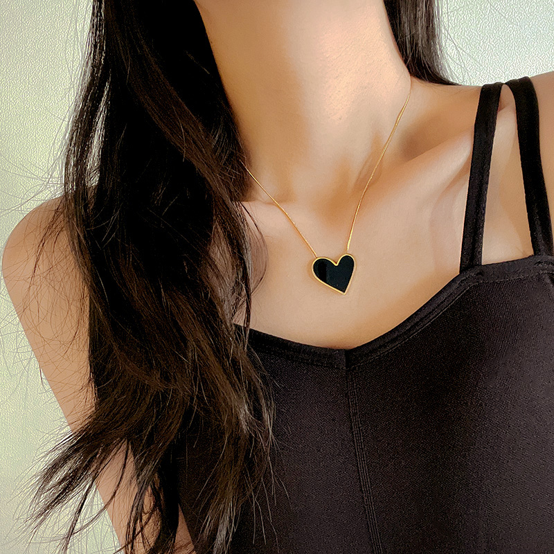 Big Heart Dark Style Pendant Titanium Steel Golden Women's Necklace
