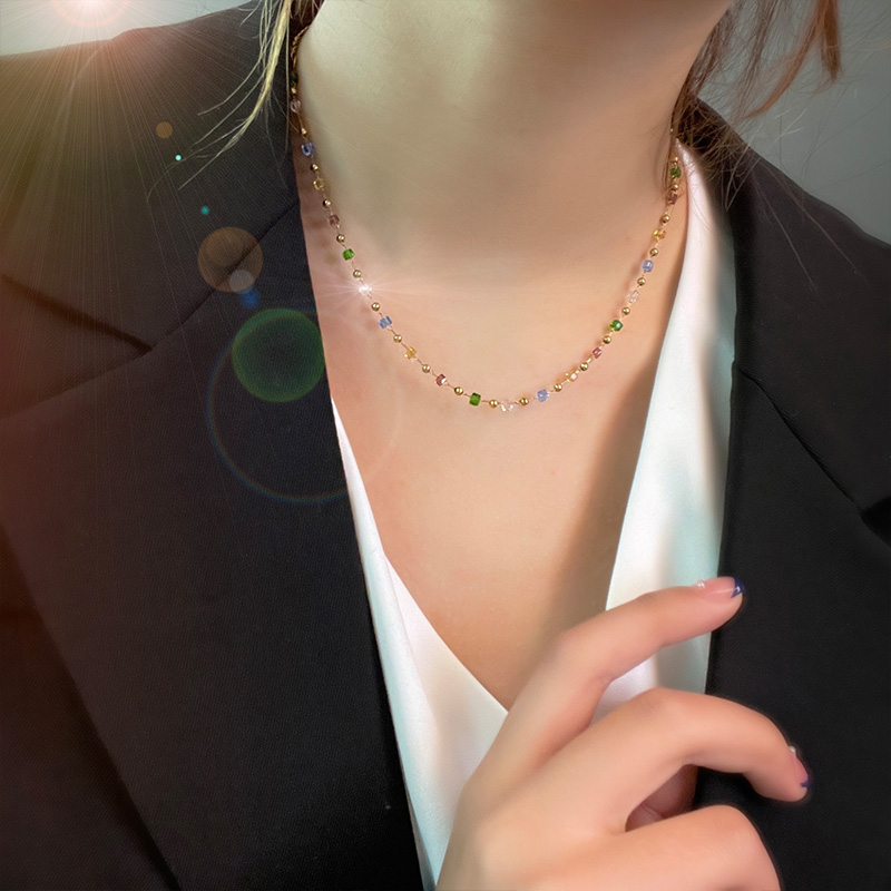 Rainbow Cube Sugar Necklace Female Clavicle Chain 2022 New Arrival Summer Titanium Steel No Fading Student Clear Online Influencer Necklace