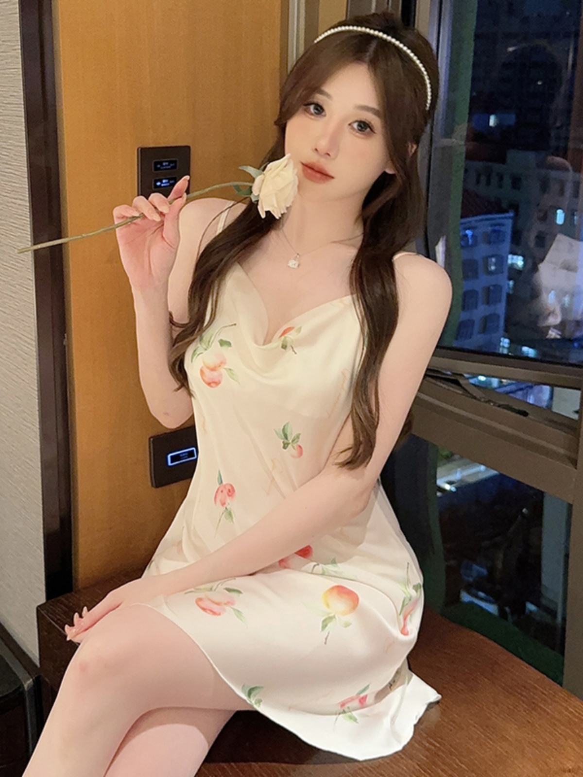 Summer New Arrival 2024 Sexy Ice Silk Pajamas Women's Thin and Silky Swing Collar Slip Nightdress Homewear Short