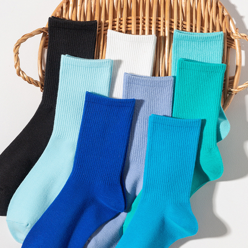 Klein Blue Socks Women Tube Socks High-Top Socks Ins Trendy Tube Socks Simple Solid Blue Comfortable Breathable Socks