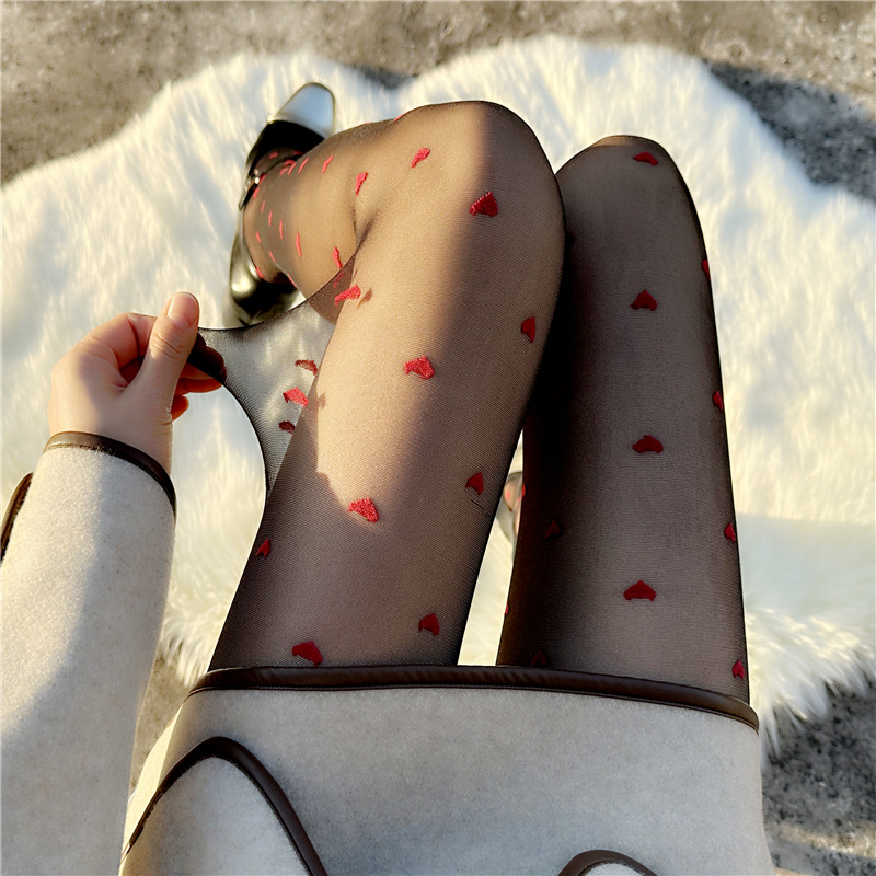 Red Polka Dot Black Silk Stockings Heart Thin Snagging Resistant Sexy Superb Fleshcolor Pantynose Stockings Stockings Spring and Summer Pure Desire
