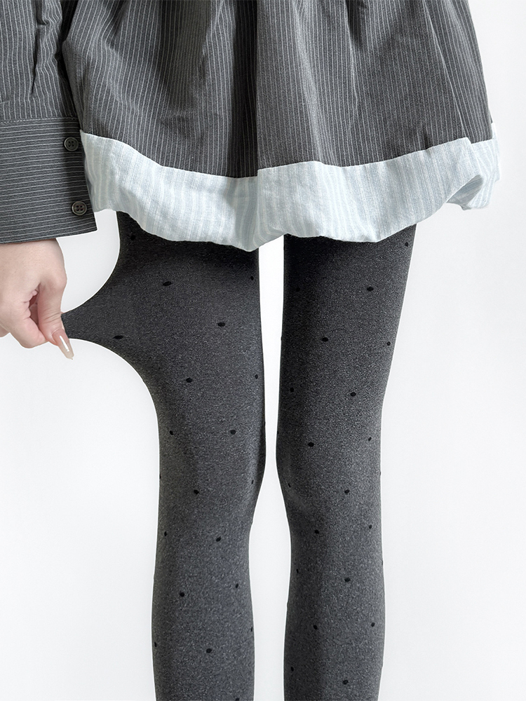 Fall and Winter Gray Polka Dot Stockings Gray Series Retro Elegant Heart Pantyhose Micro Pressure Slimming outside Wear Stockings Women